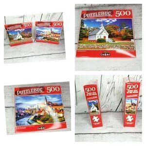 Puzzlebug 500pc Crazyart Red Tile Roof & New England Church Puzzle Bundle